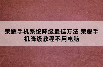 荣耀手机系统降级最佳方法 荣耀手机降级教程不用电脑